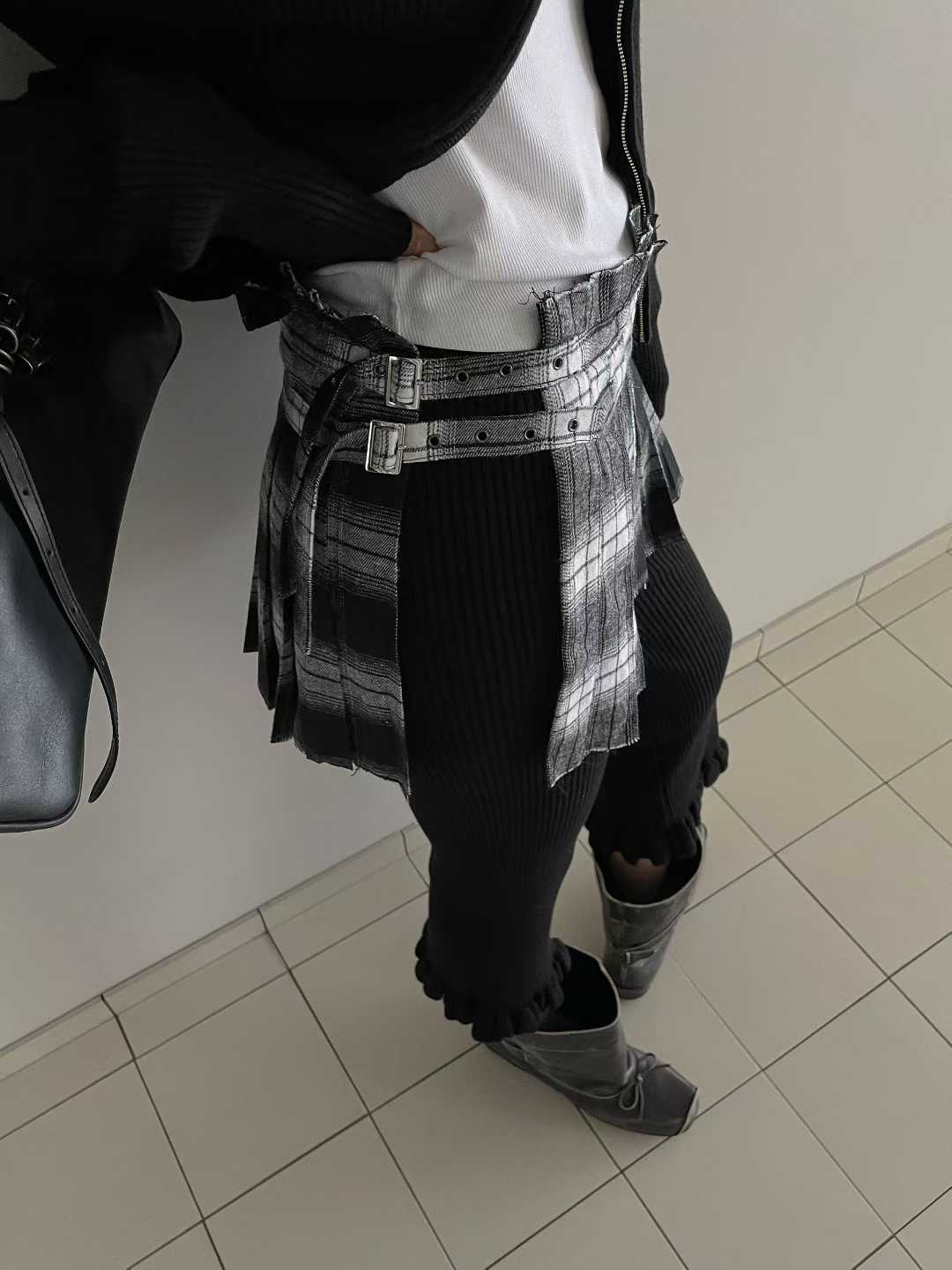 PT21883 - Korean Designer Brand Spliced Tie Stripe Loose Casual Pants