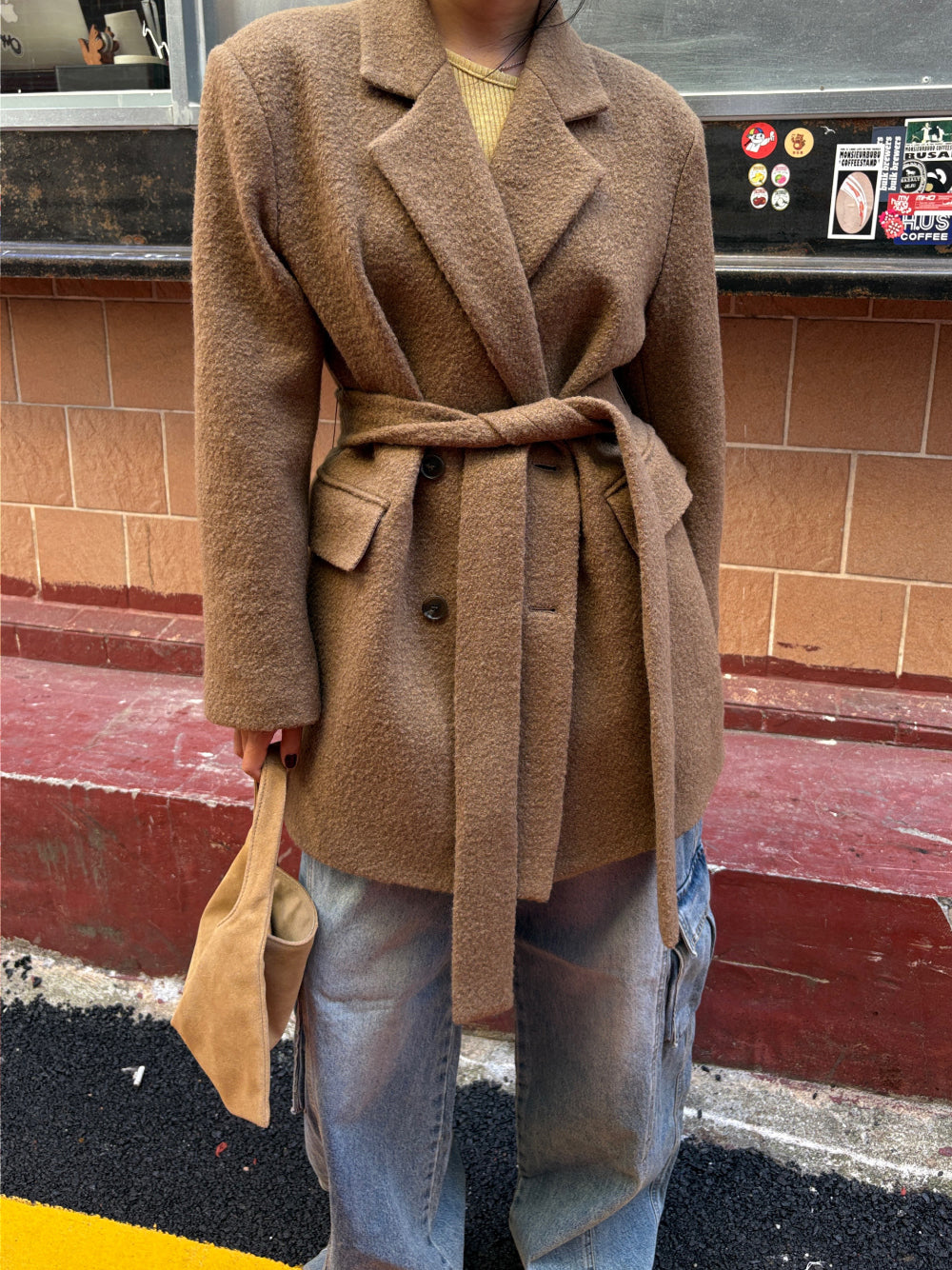 OT21961- 韓國双排扣羊毛大衣