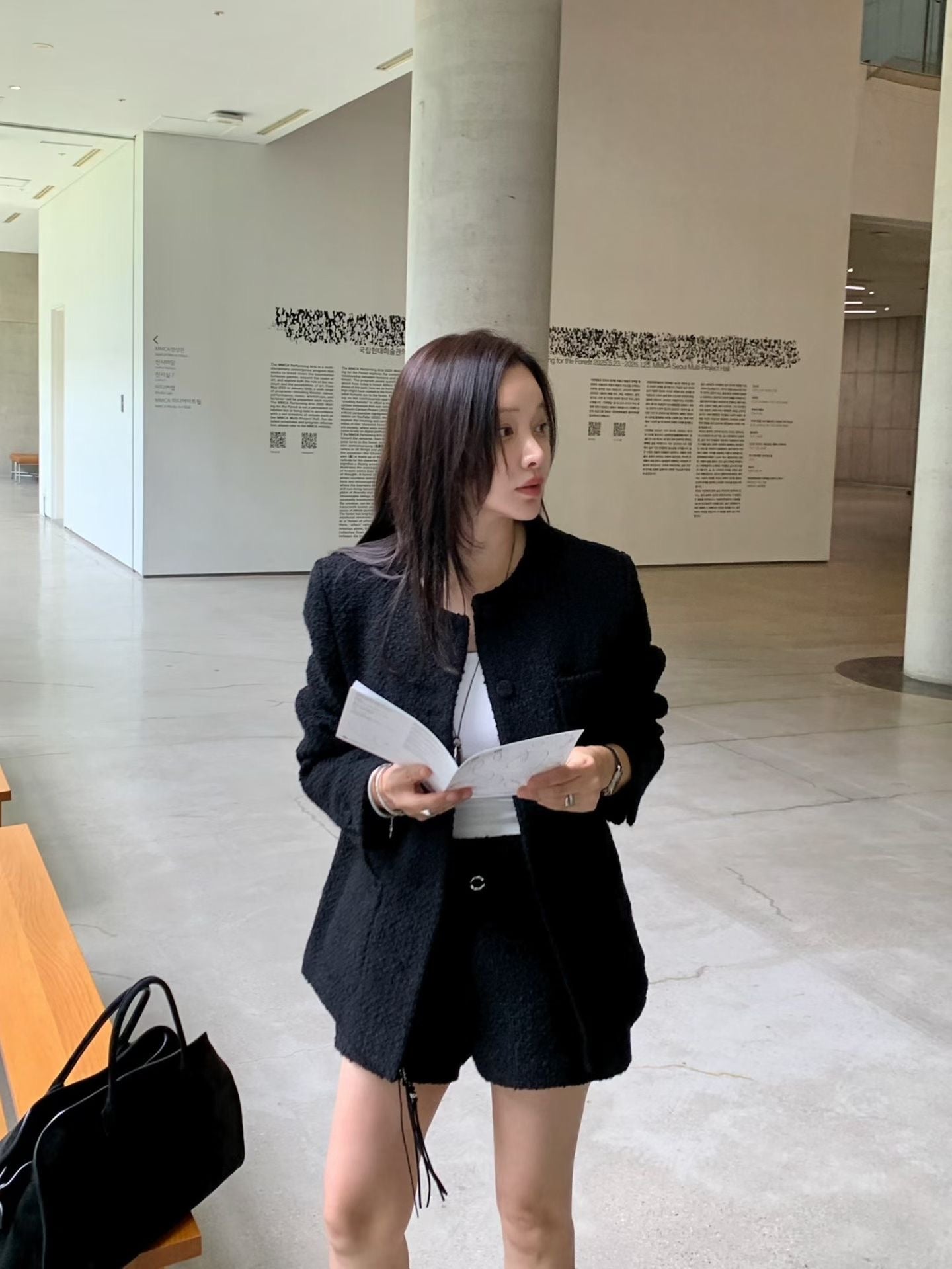 ST21900- 韓國小香風氣質粗花呢外套與短褲套裝