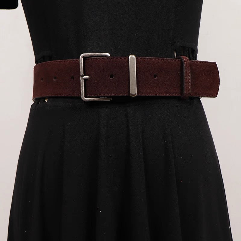 AC22068- 高質麂皮牛皮方釦腰帶皮带