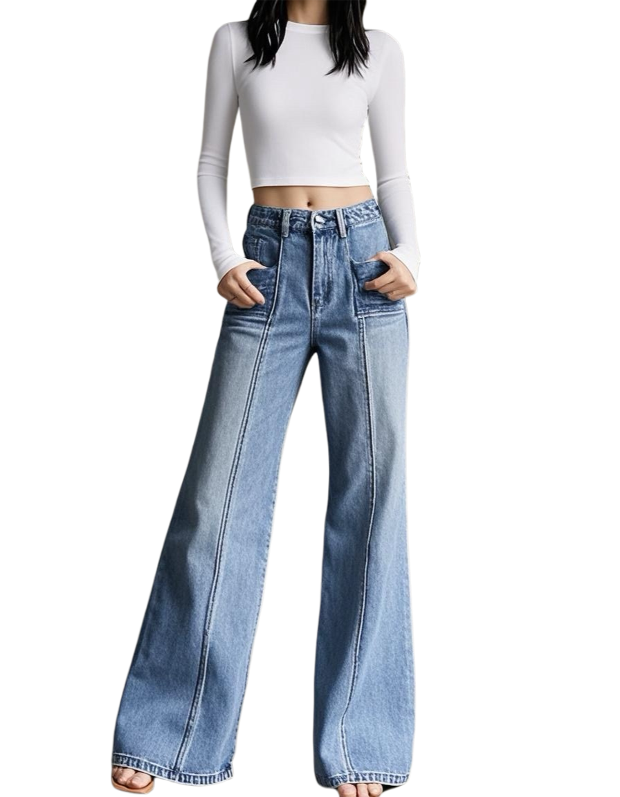 DN21171E- 寬腿工裝風顯高修長美喇叭牛仔褲 RE-STOCK
