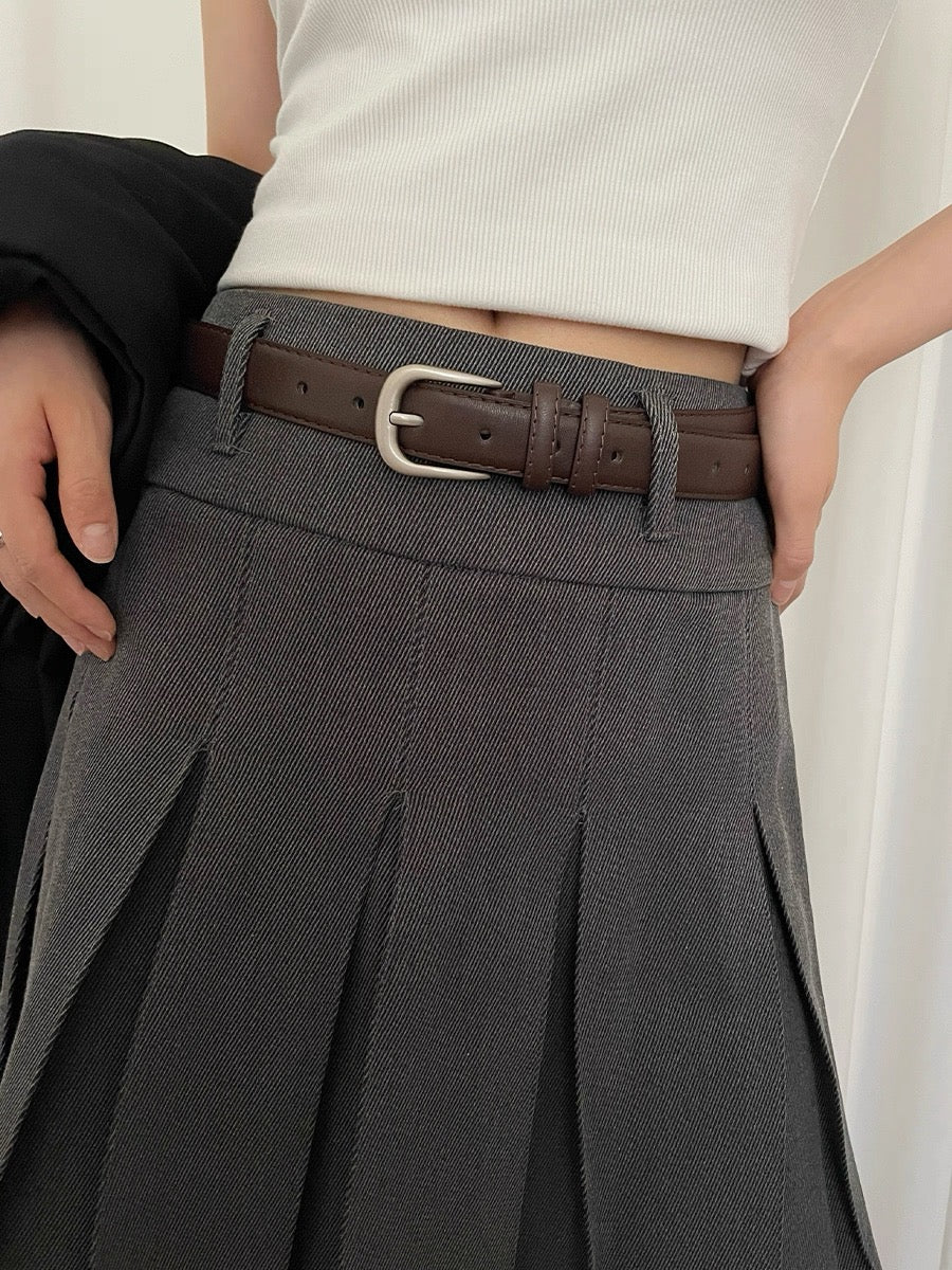 AC22032 - 百搭經典銀釦細版真牛皮皮帶