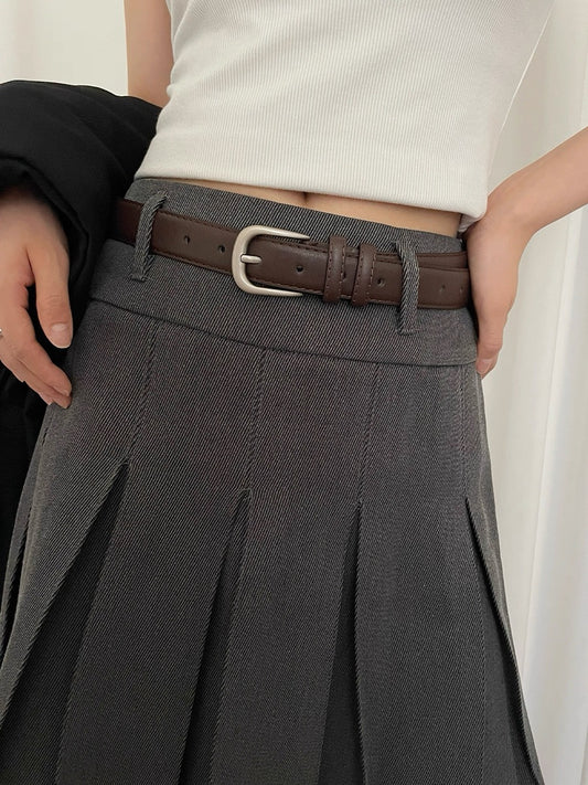 AC22032 - 百搭經典銀釦細版真牛皮皮帶