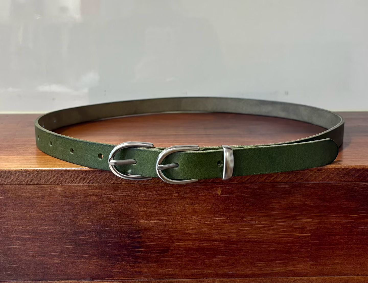 AC22039- 韓國雙環扣真牛皮細版皮帶