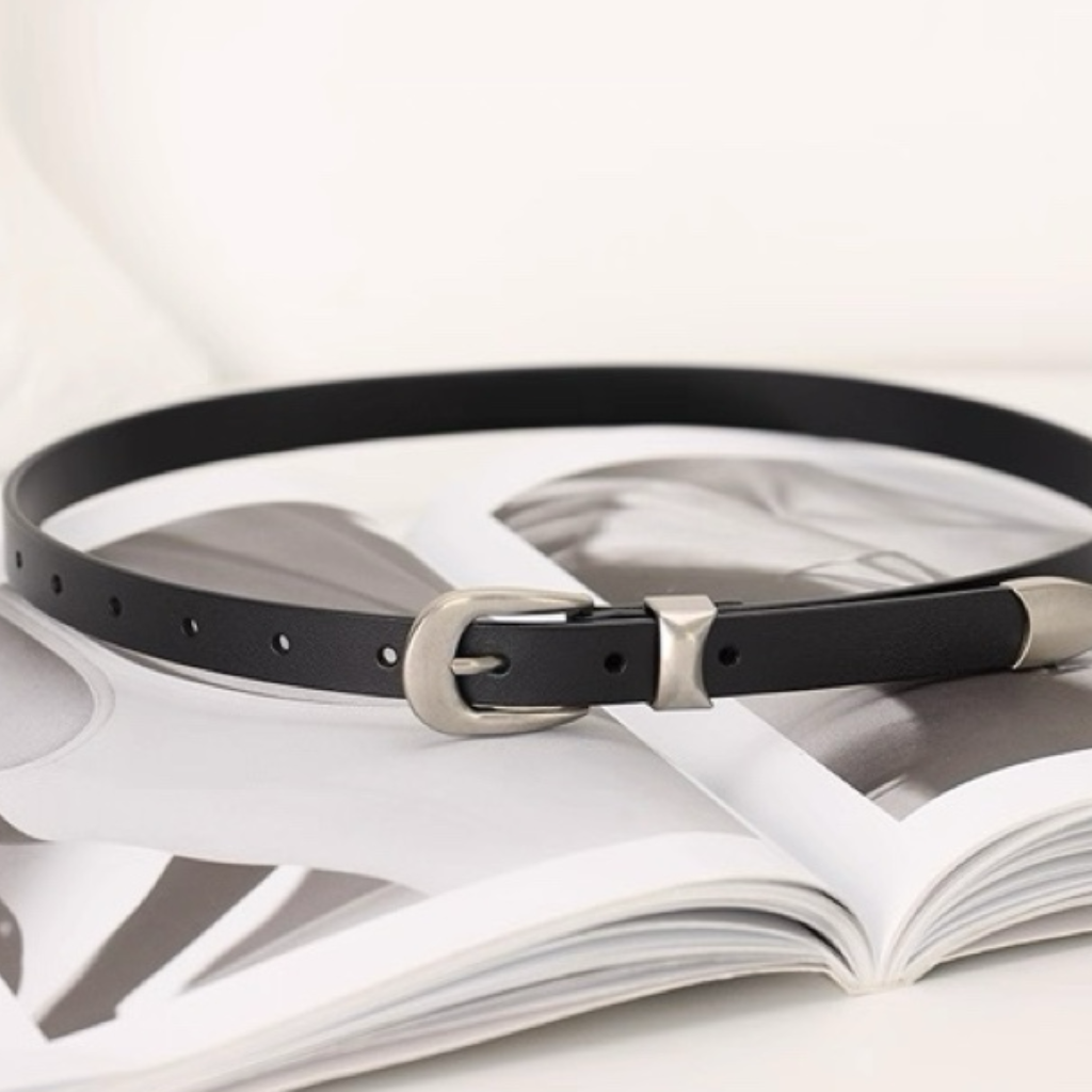 AC22036- 簡約曲線釦細版牛皮腰带皮帶