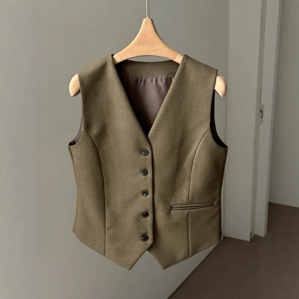 ST22090- 韓國西裝馬甲背心 + 寬鬆直筒褲兩件套