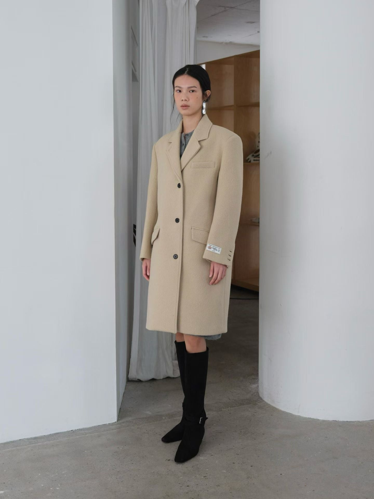 OT22029- 韓國設計師款質感西裝領長大衣