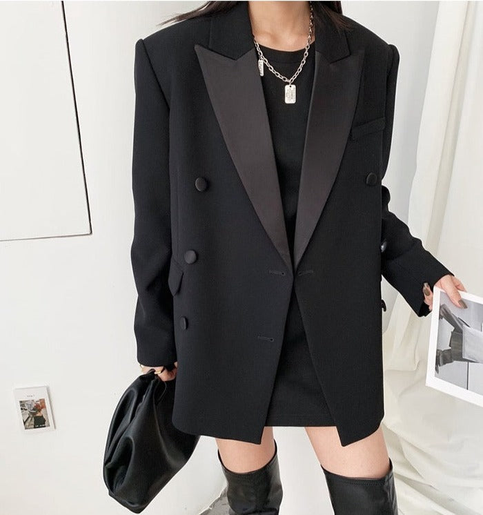 OT11233- High-end design double-breasted mid-length women's blazer suitable for fashionable casual and business formal wear