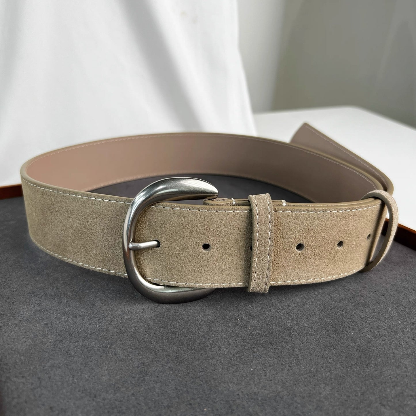 AC22066- 質感麂皮牛皮寬版腰帶皮带