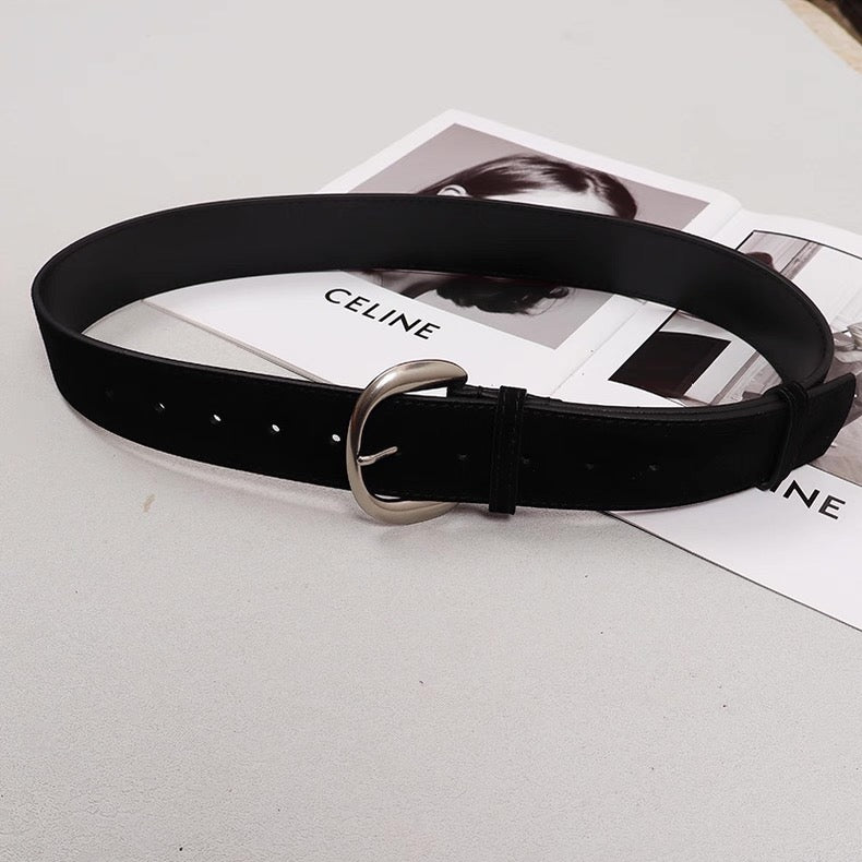 AC22066- 質感麂皮牛皮寬版腰帶皮带