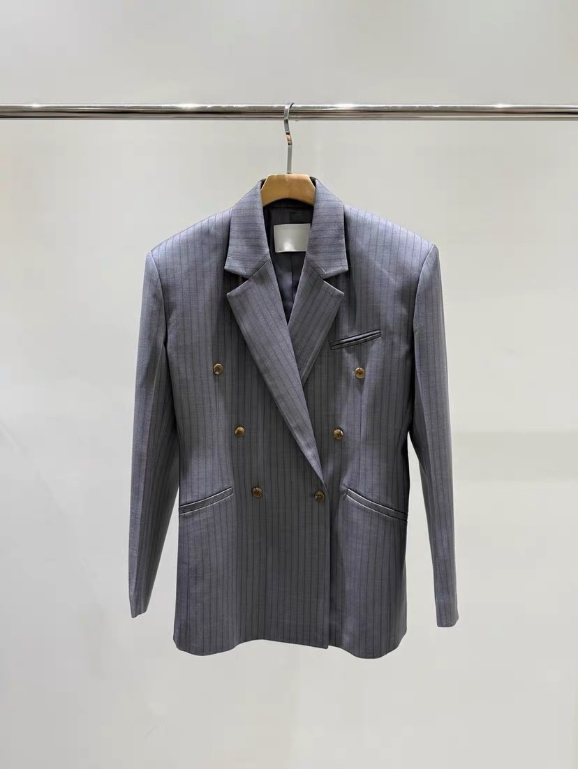 ST22602- 韓國設計師早春新款條紋雙排扣西裝