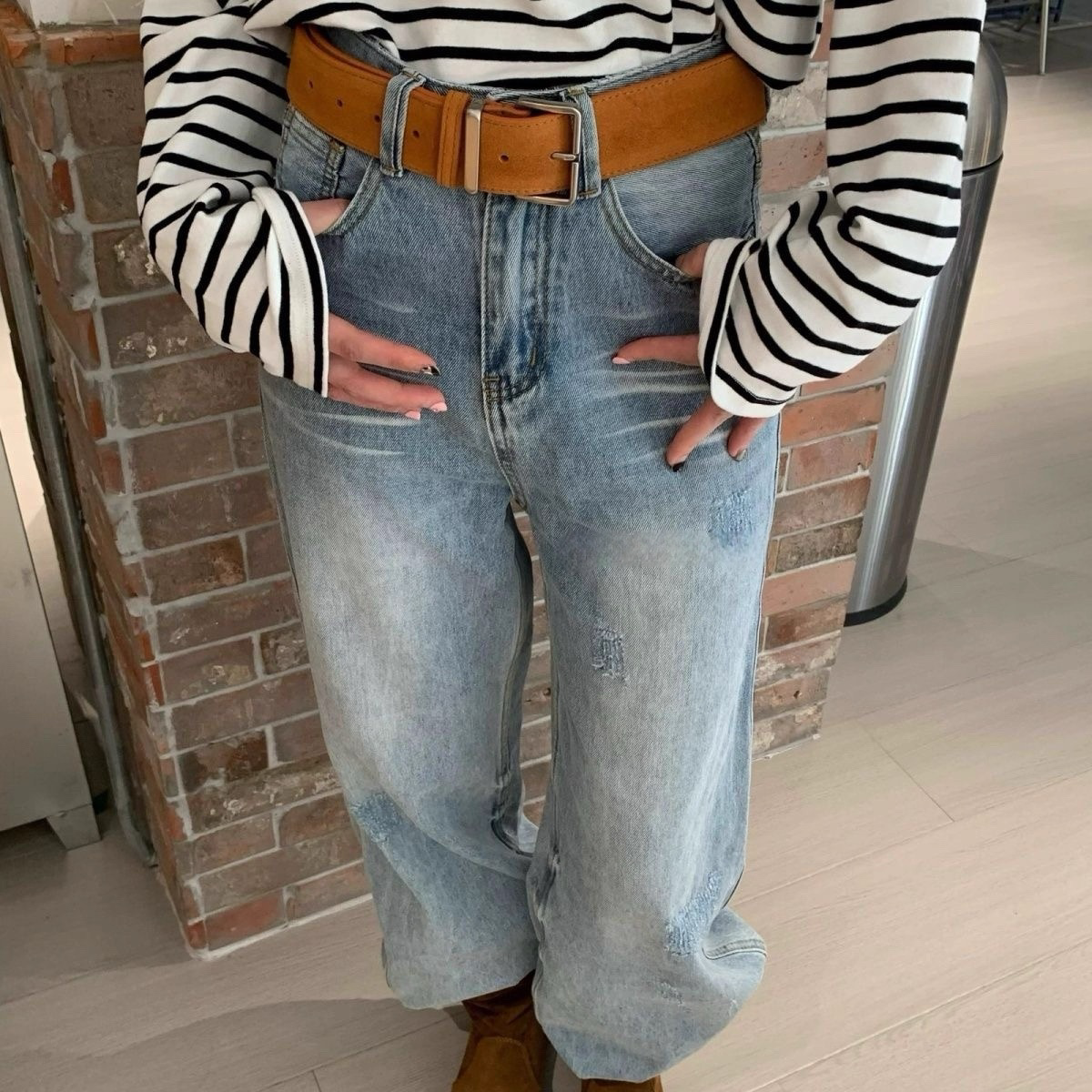 AC22068- 高質麂皮牛皮方釦腰帶皮带