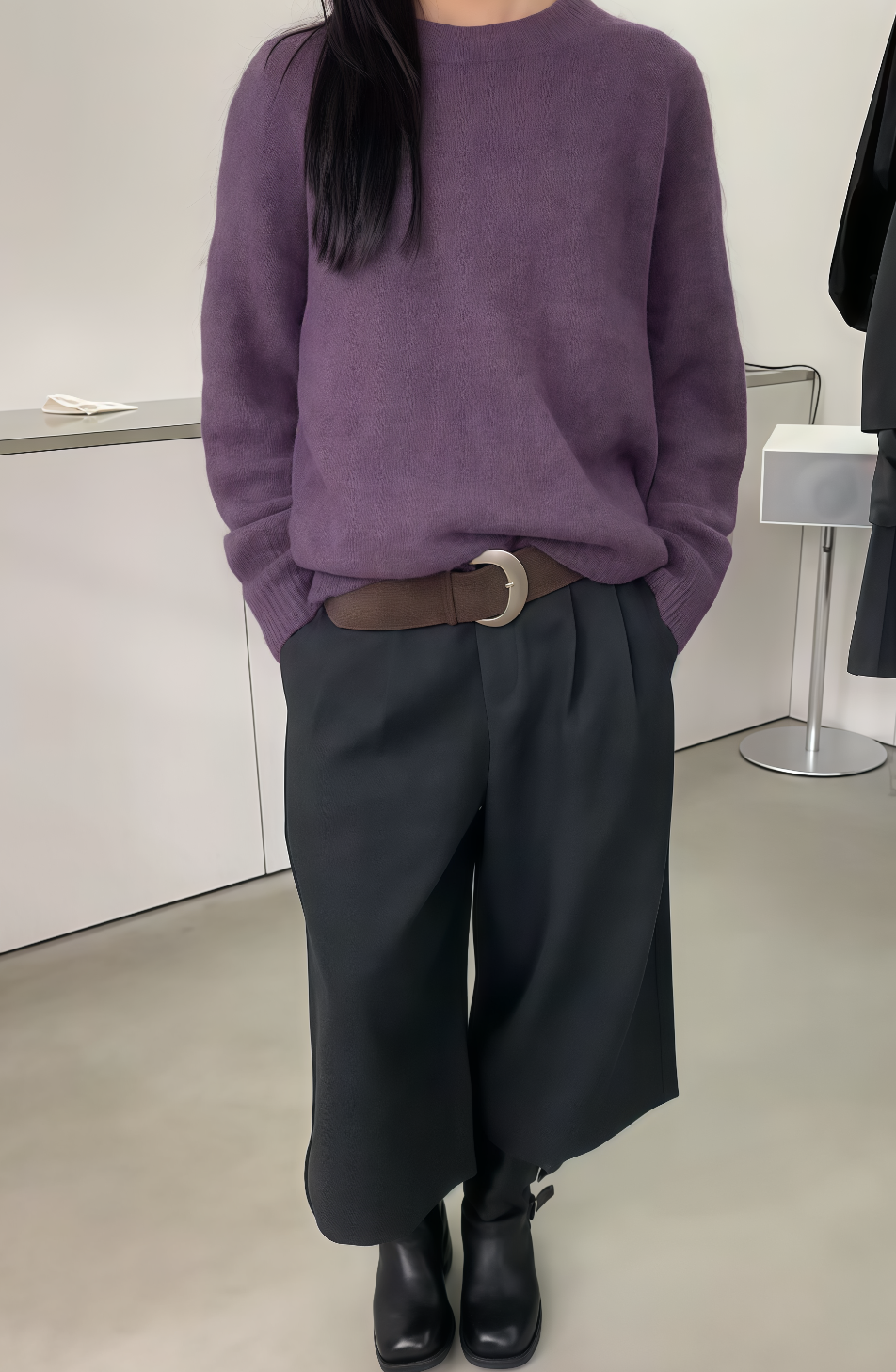 AC22022- 韓國大器優雅麂皮質感寬版金屬釦腰帶