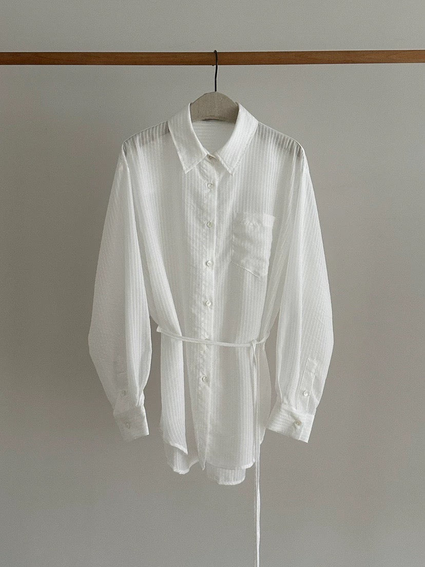 (OUTFIT 02) ST21512B- 顯瘦大長腿女神氣質襯衫配前中開衩長裙