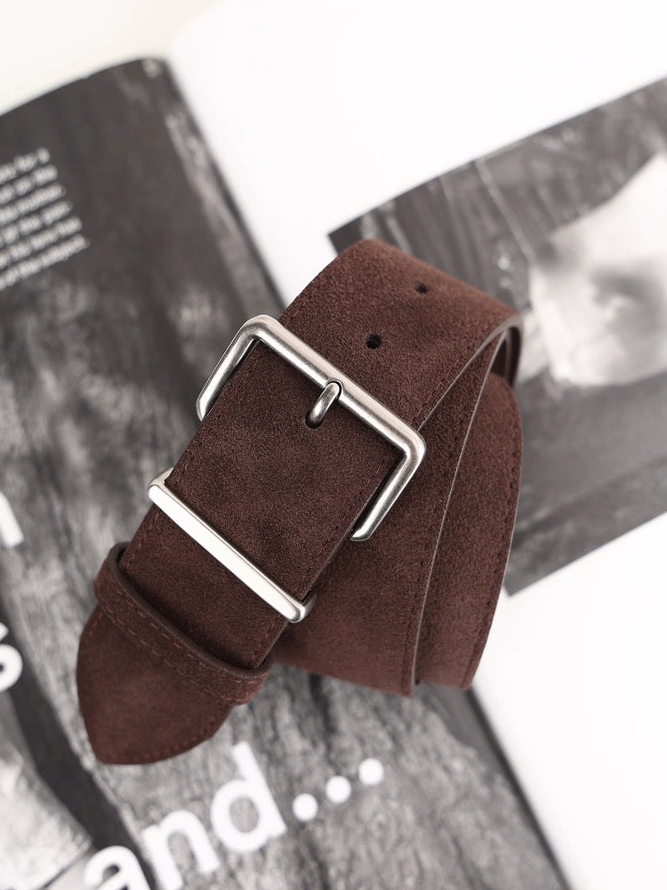 AC22068- 高質麂皮牛皮方釦腰帶皮带