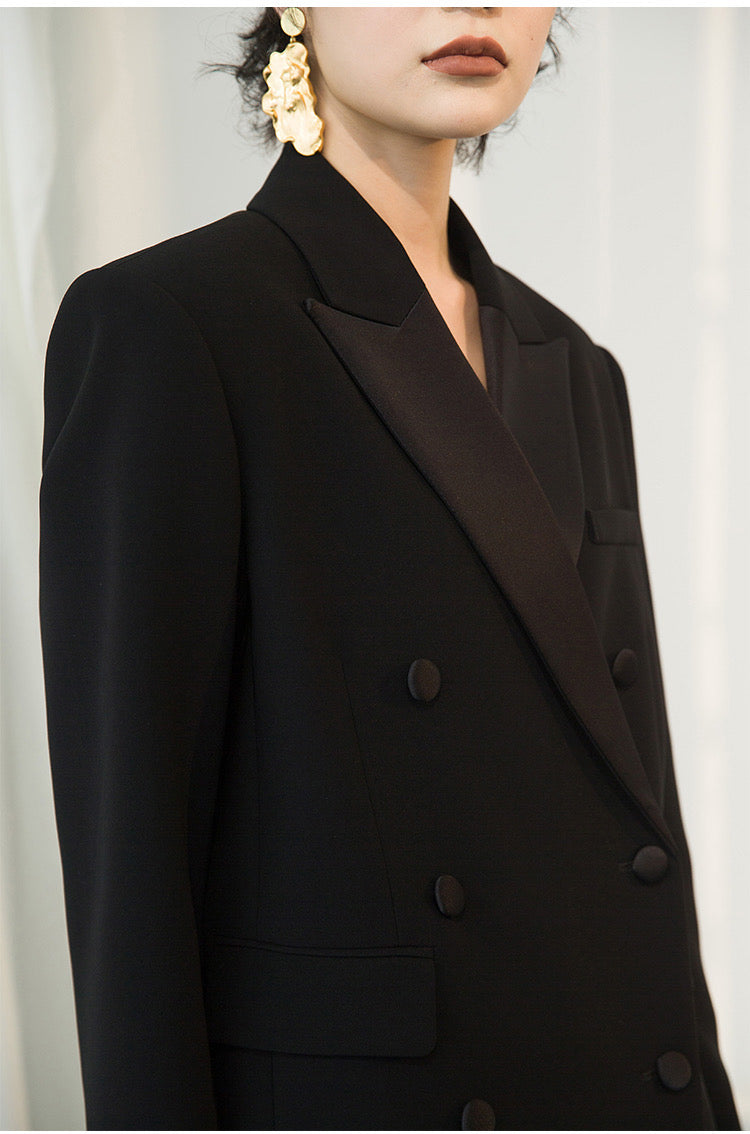 OT11233- High-end design double-breasted mid-length women's blazer suitable for fashionable casual and business formal wear