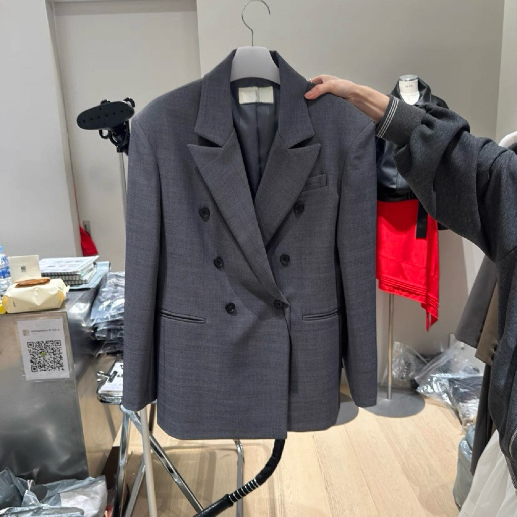 OT22003- 韓國時尚雙排扣翻領純色短外套