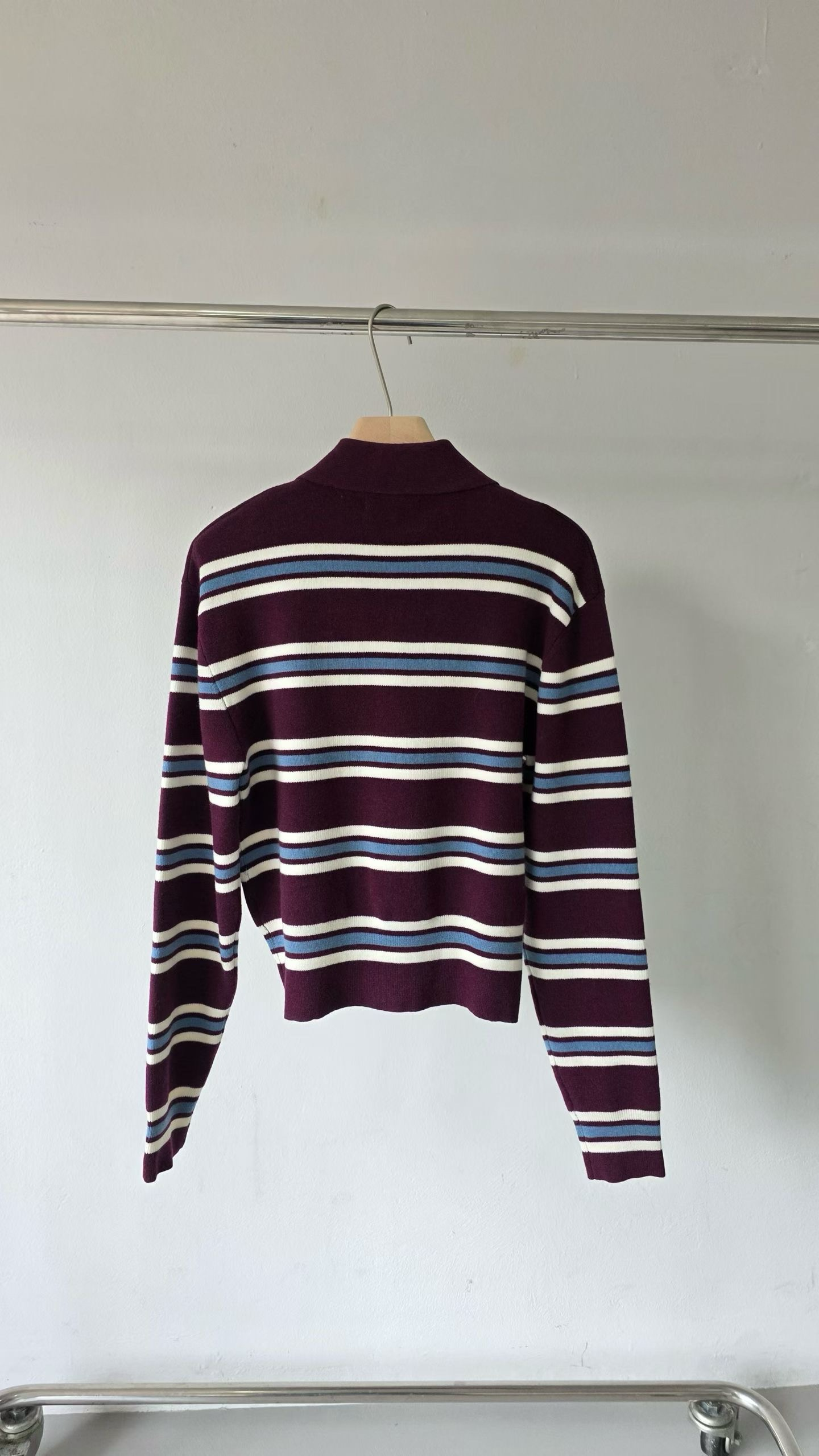 TP22025- 韓國撞色條紋短版POLO針織衫