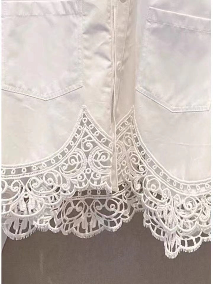 TP11330- Elegant French lace stitching design women’s white shirt