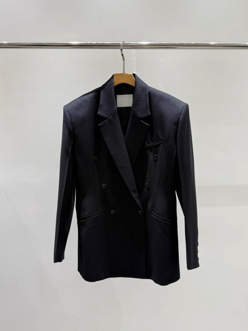 ST22602- 韓國設計師早春新款條紋雙排扣西裝