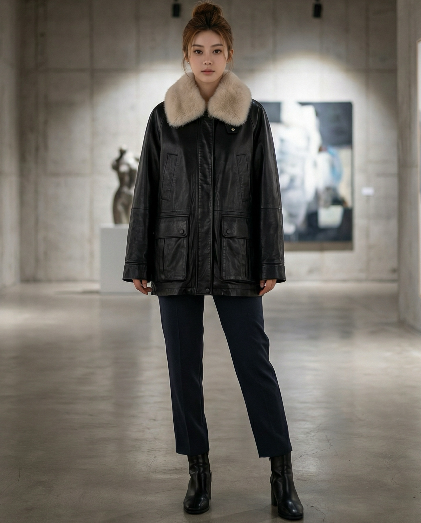 JK22300- 時尚休閒人氣熱賣真皮羽絨(羊皮)外套