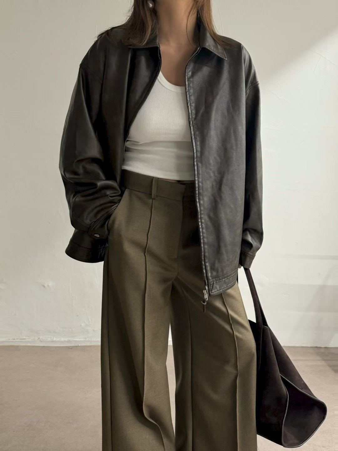 ST22090- 韓國西裝馬甲背心 + 寬鬆直筒褲兩件套