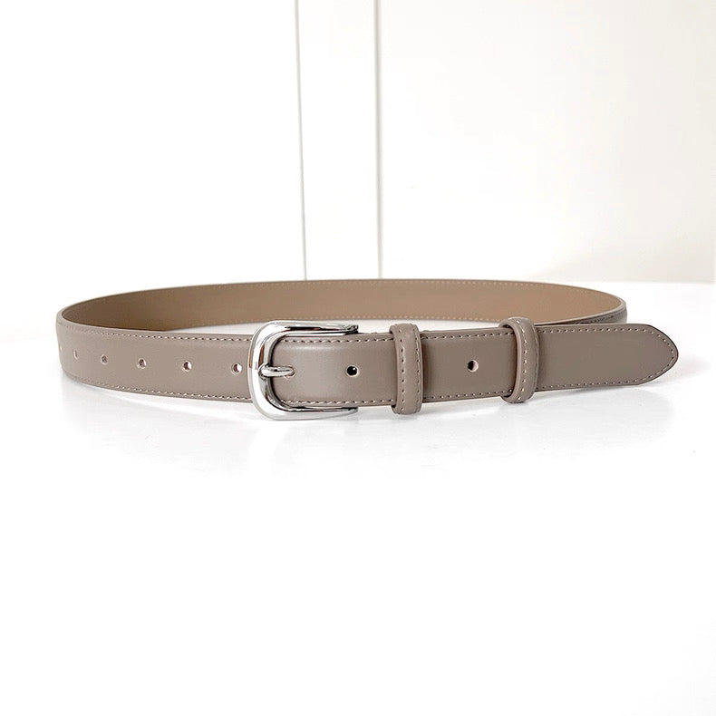 AC22032 - 百搭經典銀釦細版真牛皮皮帶