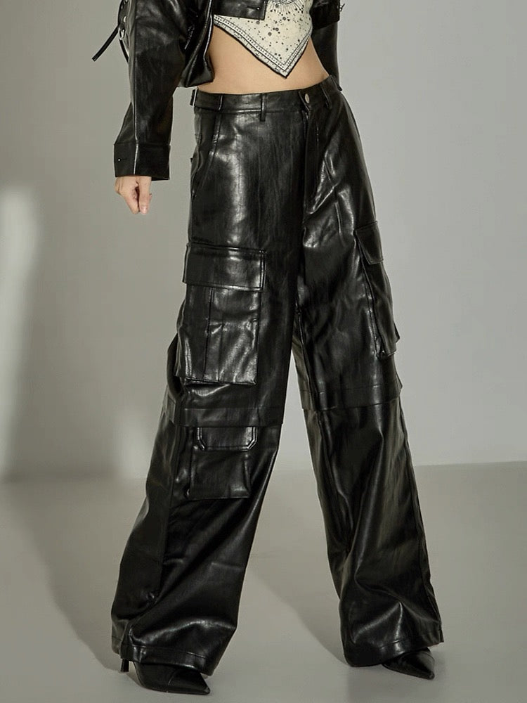 PT22093- 韓國個性前衛PU皮革長褲