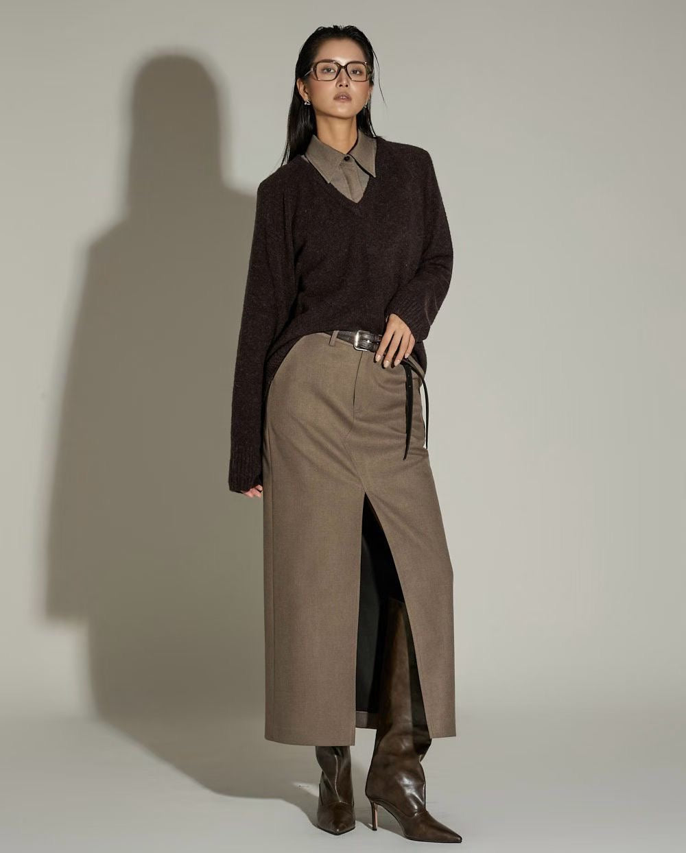 SK21779B- 韓國高腰前開衩長款鉛筆裙