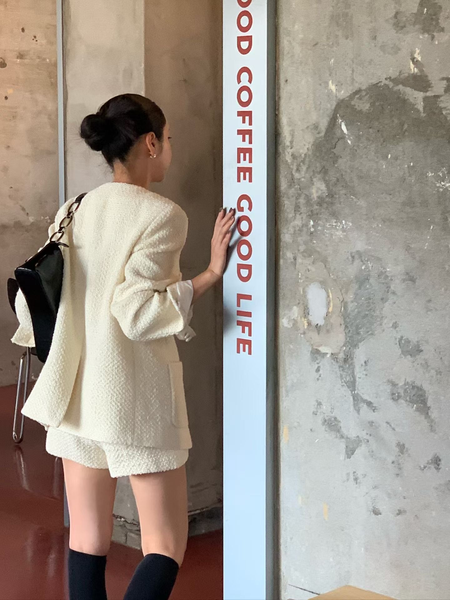 ST21900- 韓國小香風氣質粗花呢外套與短褲套裝