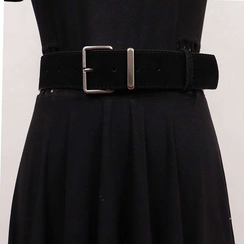 AC22068- 高質麂皮牛皮方釦腰帶皮带