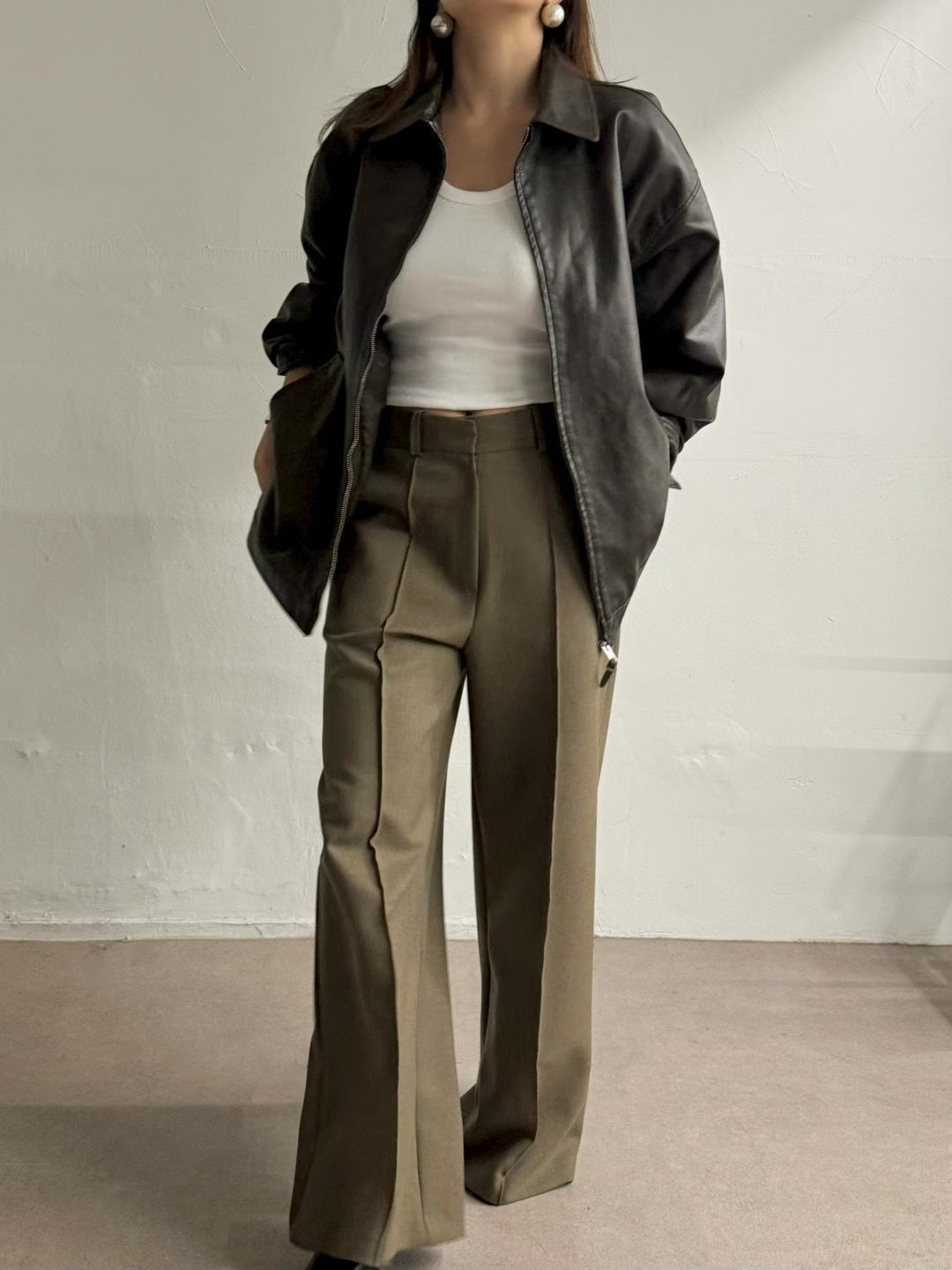 ST22090- 韓國西裝馬甲背心 + 寬鬆直筒褲兩件套