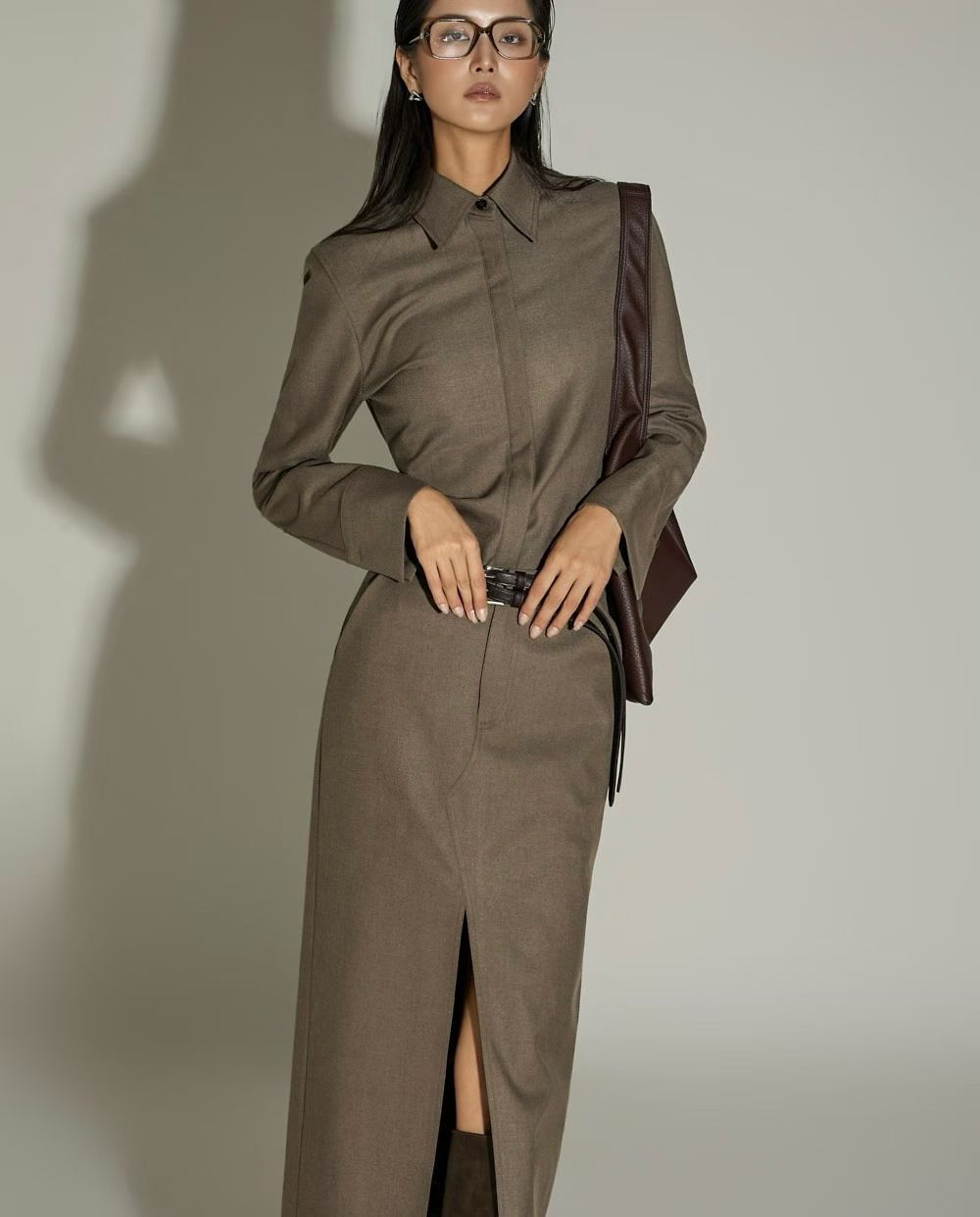 SK21779B- 韓國高腰前開衩長款鉛筆裙