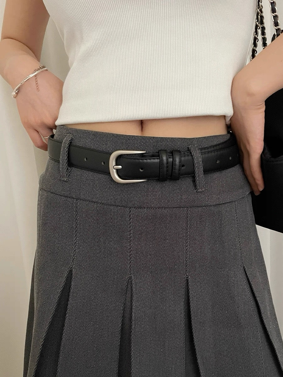 AC22032 - 百搭經典銀釦細版真牛皮皮帶