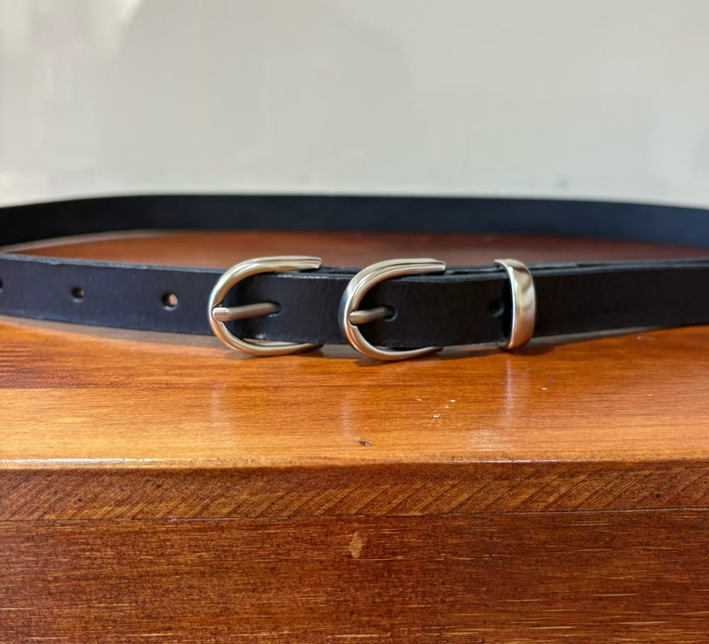 AC22039- 韓國雙環扣真牛皮細版皮帶