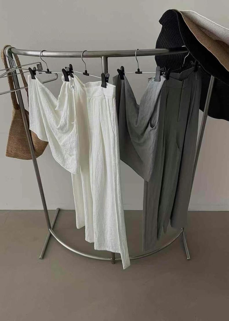 ST21508 - Designer niche asymmetrical one-shoulder strap + high-waisted straight loose casual long pants set