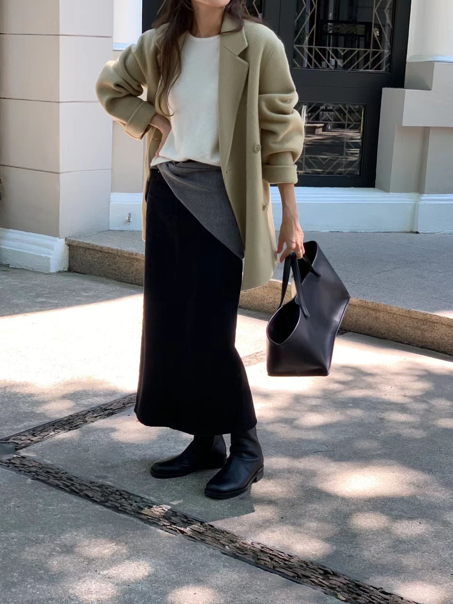 OT21933- 韓國氣質通勤雙排扣羊毛呢大衣外套