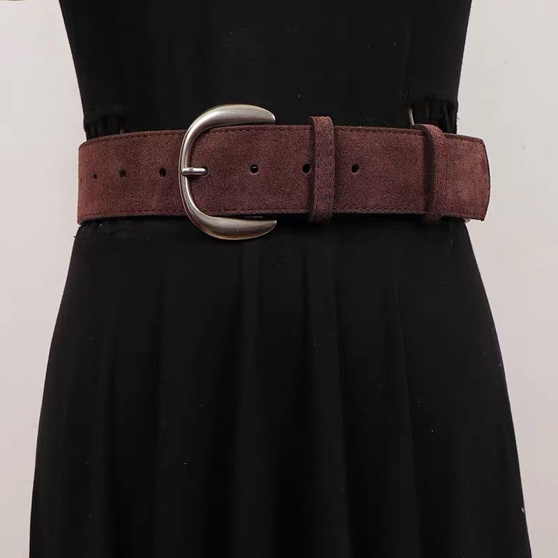 AC22066- 質感麂皮牛皮寬版腰帶皮带