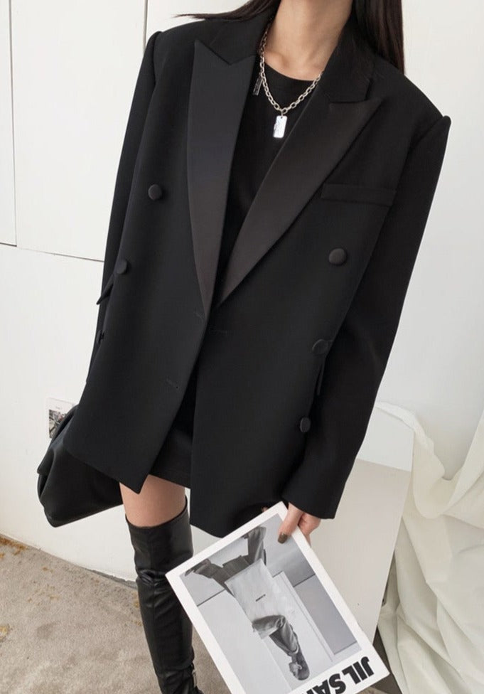 OT11233- High-end design double-breasted mid-length women's blazer suitable for fashionable casual and business formal wear