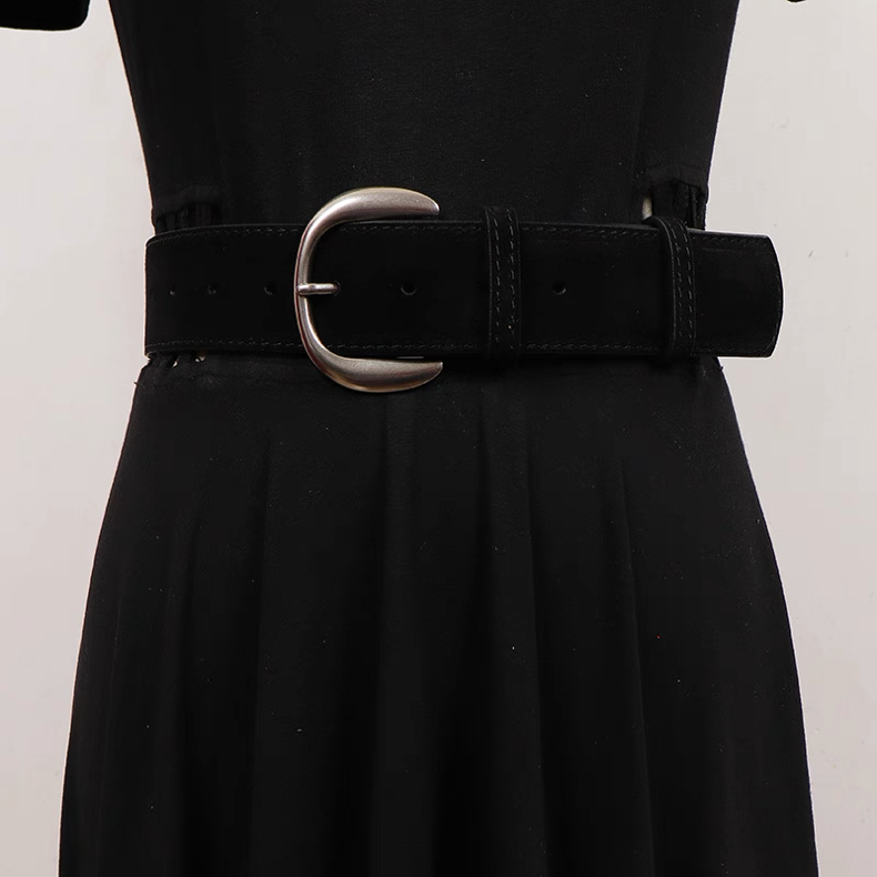 AC22066- 質感麂皮牛皮寬版腰帶皮带