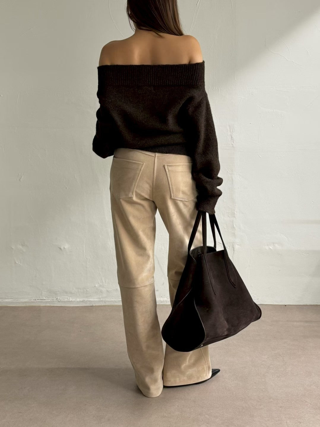 TP22086- 韓國法式羊毛混紡一字領寬鬆長袖毛衣