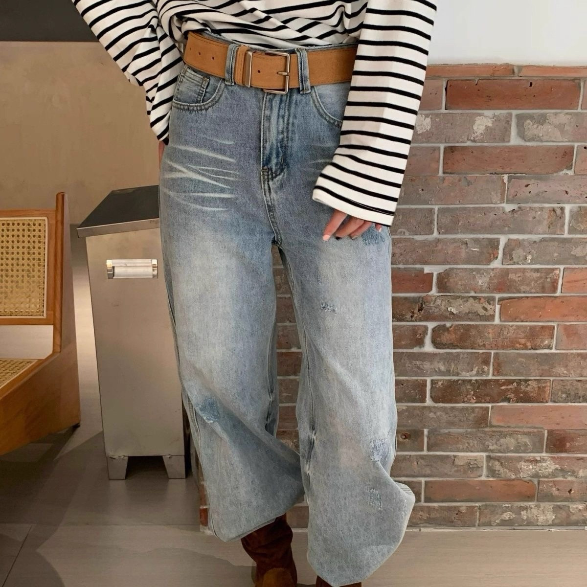 AC22068- 高質麂皮牛皮方釦腰帶皮带