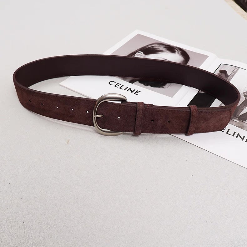 AC22066- 質感麂皮牛皮寬版腰帶皮带