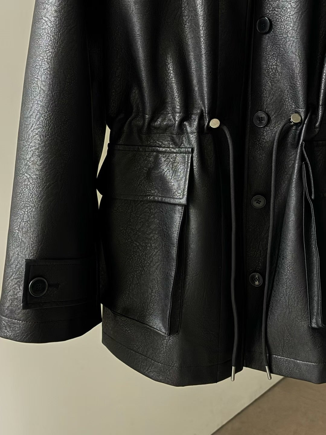 JK22089- 韓國PU皮革寬鬆機車外套