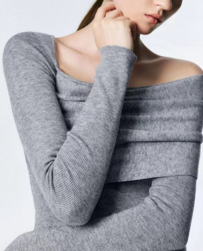 TP11323-Off-the-shoulder knitted design long-sleeved bottoming shirt