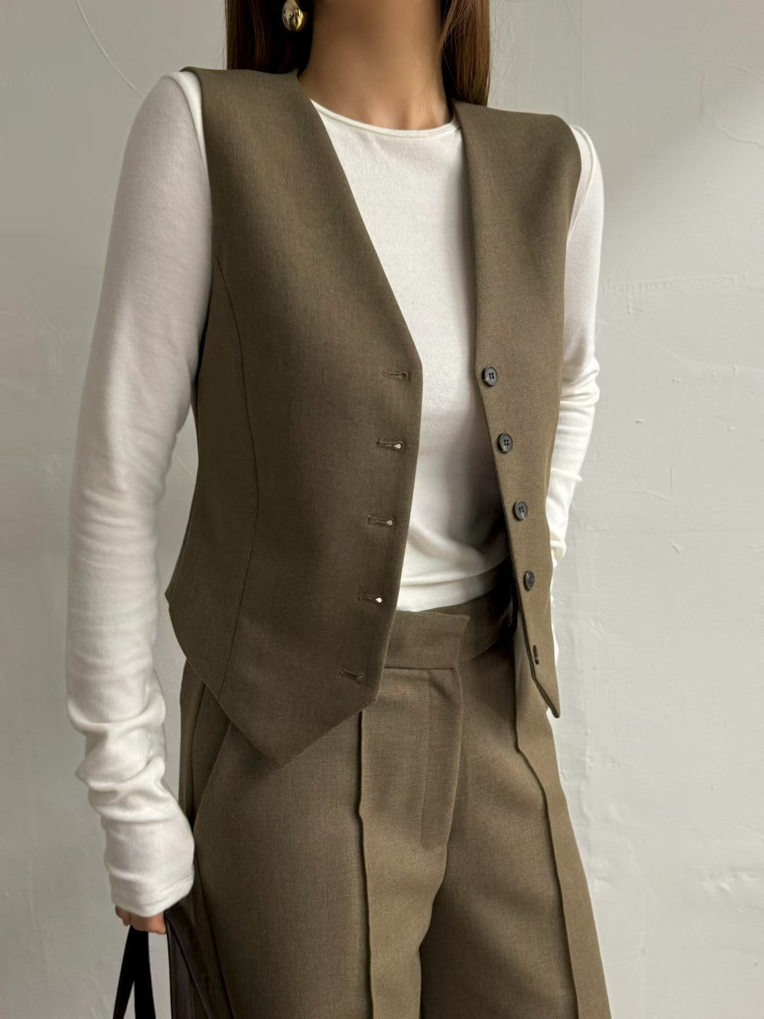 ST22090- 韓國西裝馬甲背心 + 寬鬆直筒褲兩件套