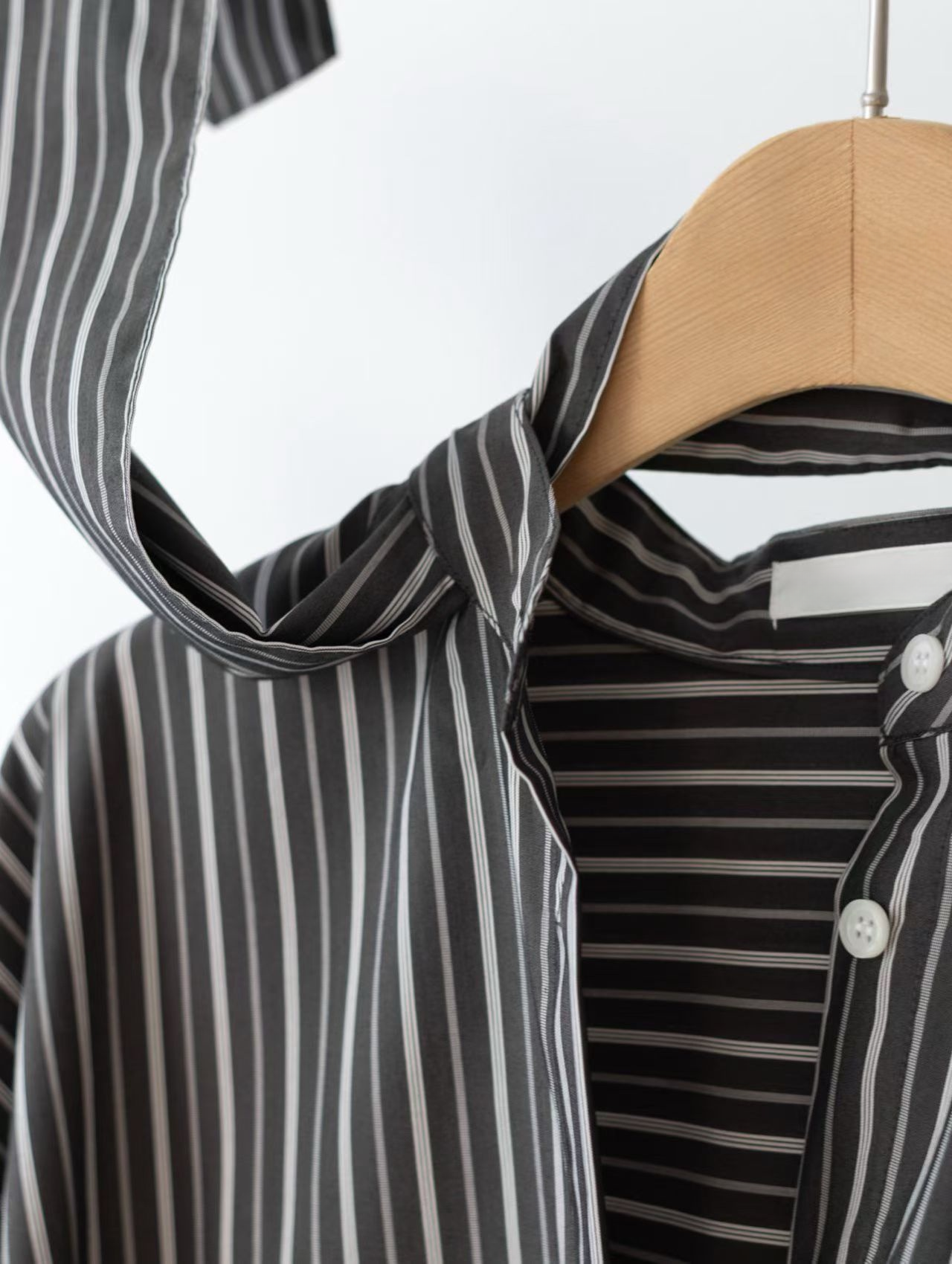 TP22309- 韓國早春新款法式繫帶條紋長袖襯衫