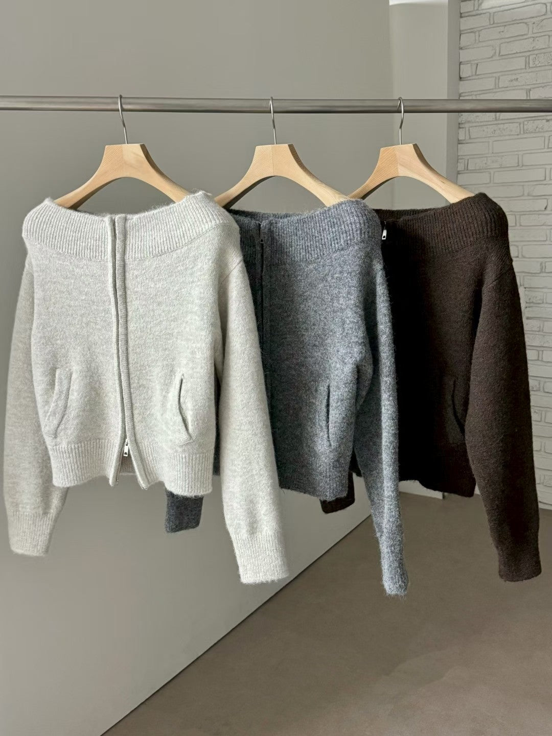 TP22086- 韓國法式羊毛混紡一字領寬鬆長袖毛衣