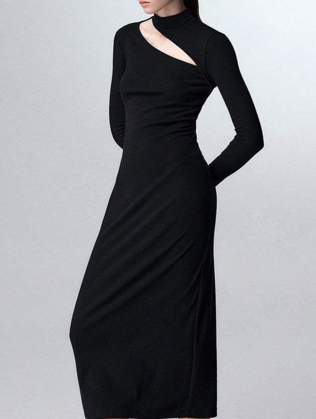 DS11230- Time collarbone hollow knitted dress