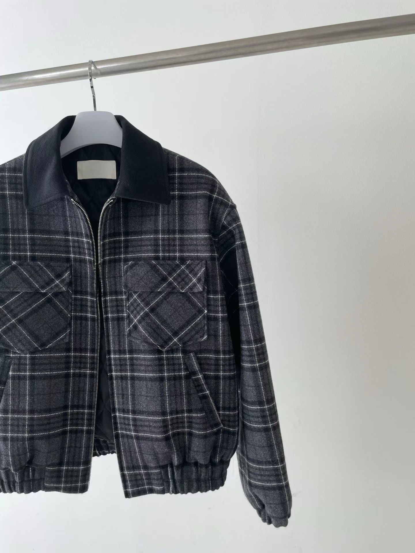 OT22028- 韓國設計師款學院風格紋毛呢短版外套